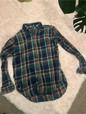 Ralph Lauren Navy, Green & Red Plaid Button-Down Shirt